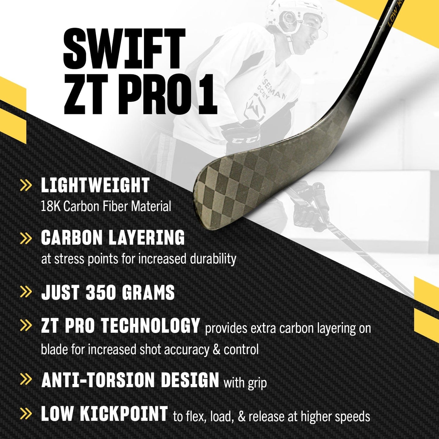 Swift ZT Pro 1 - Senior Hockey Stick, 60"